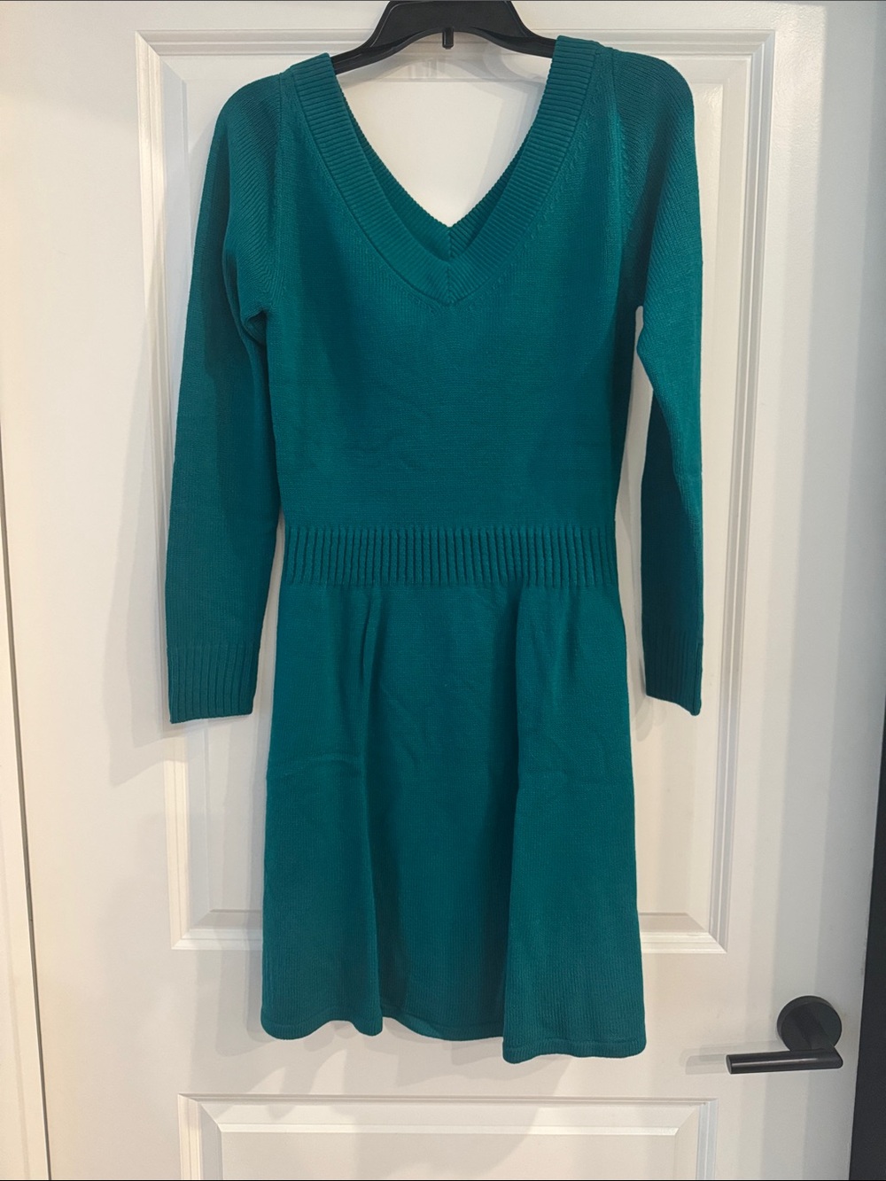 VENUS Teal V-Neck Knit A-Line Dress